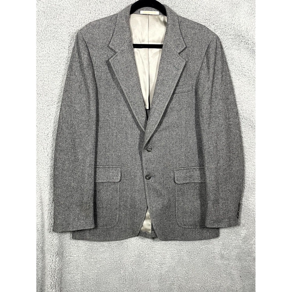 Vtg Christopher Hayes Blazer Jacket Men 42R Gray Herringbone Business Academia